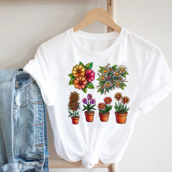 Cactus Cartoon Sweet Lady Street Fashion Clothing Printed Tee T-Shirt
