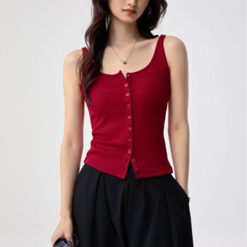 Women's Slim Fit Button Knit Tank Top – Sleeveless V-Neck Casual Vest for Layering