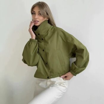 Loose-fitting Cropped Trench Coat For Petite Womens Jackets
